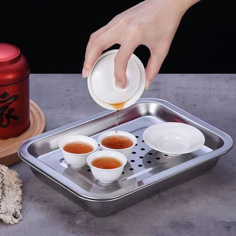 Amazon.co.jp: 茶盤 ステンレス鋼 トレイ茶台 お茶 長方形茶皿